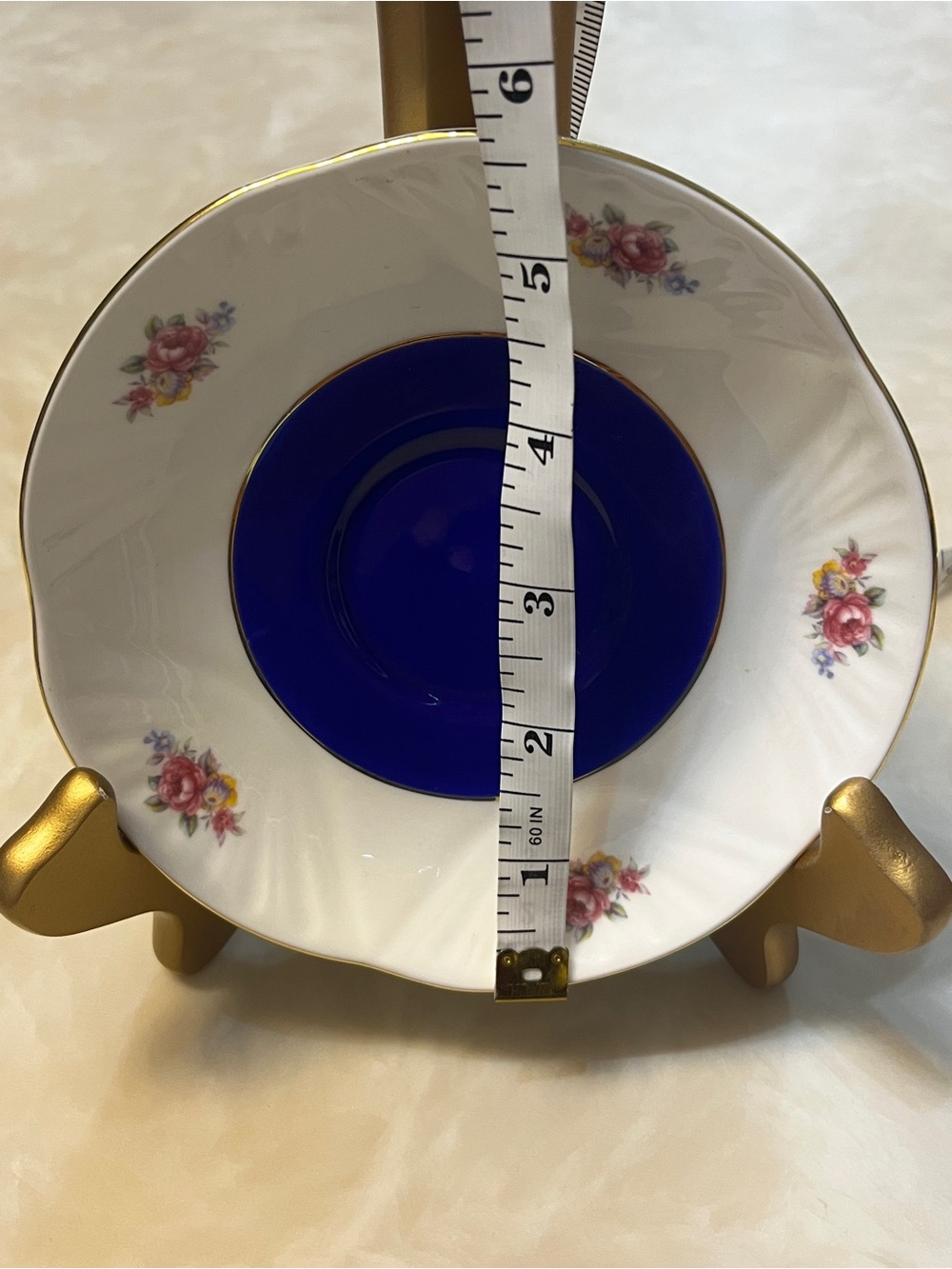 🛍️5 FOR $20 🛍️ Cobalt Center Porcelain Dinner Plate with Pink Rose Accents - Picture 13 of 13
